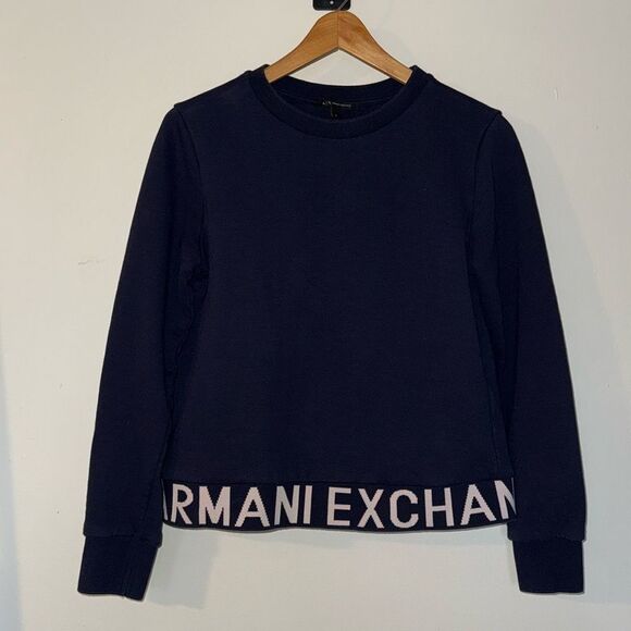 Armani‎ Exchange A|X Logo Sweatshirt Blue Crewneck Pullover Cotton Blend Medium - Picture 3 of 9